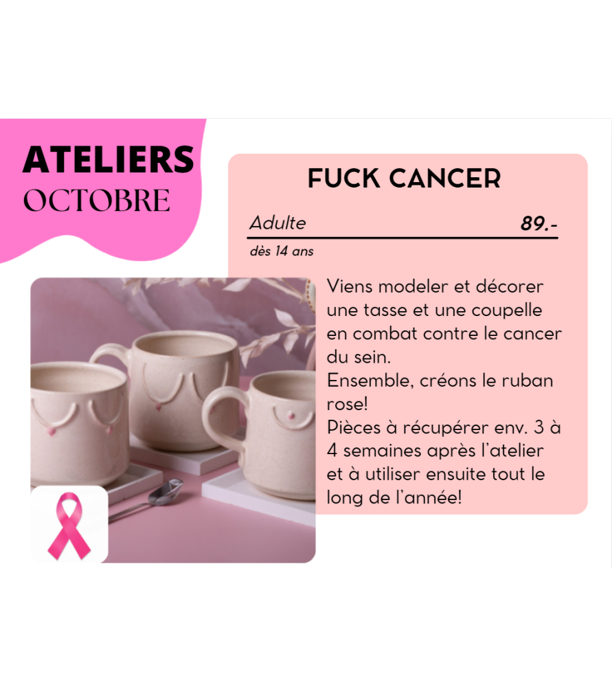OCTOBRE - "Fuck Cancer" représenté sur une tasse et coupelle OCTOBRE - "Fuck Cancer" représenté sur une tasse et coupelle