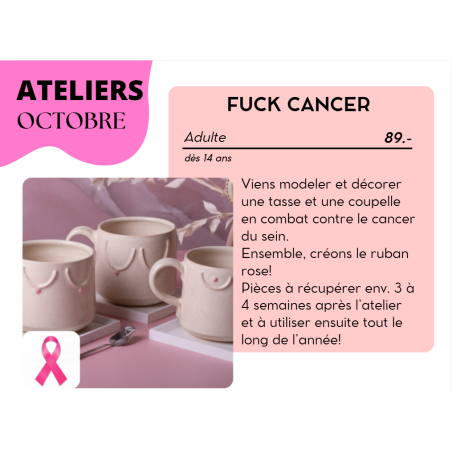 OCTOBRE - "Fuck Cancer" représenté sur une tasse et coupelle