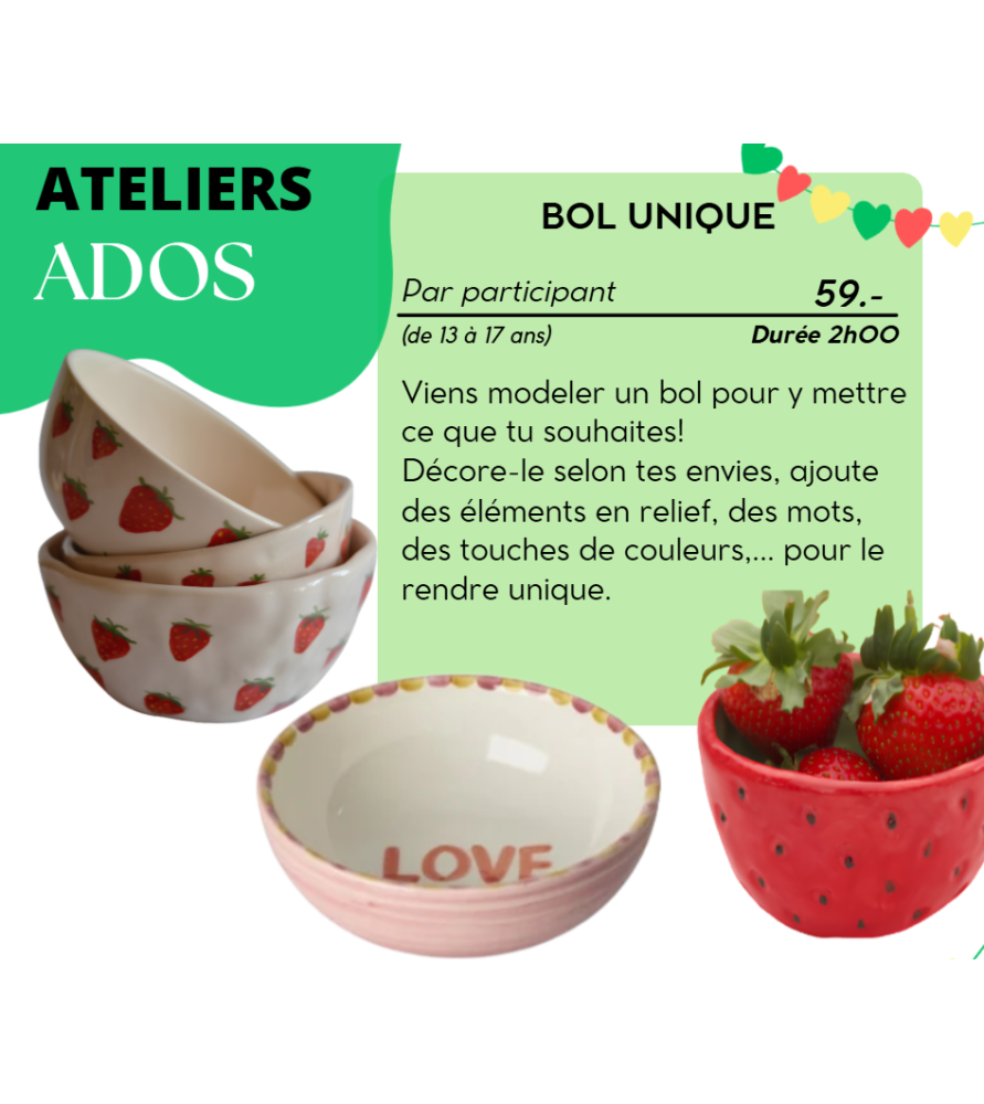 Atelier "Bol unique" spécial Ados