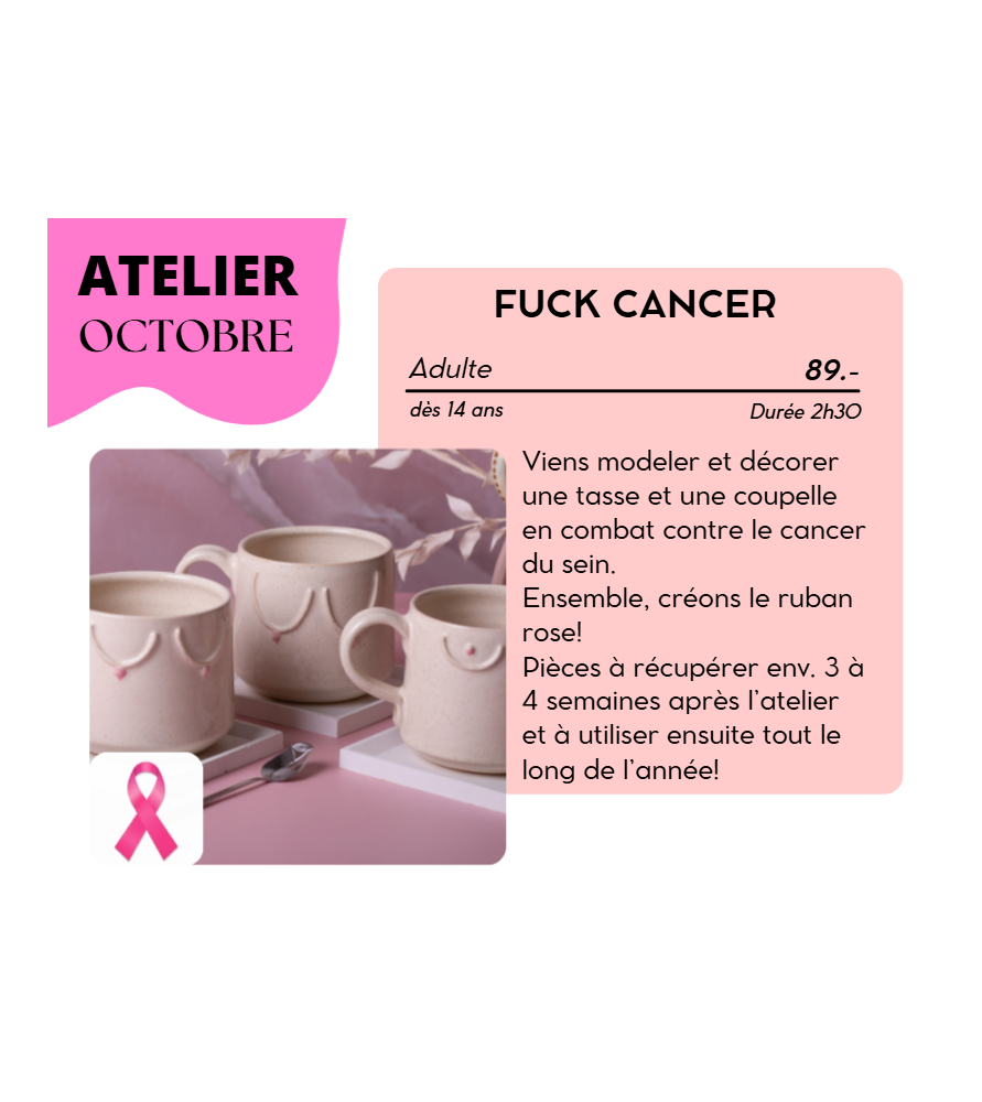 OCTOBRE - "Fuck Cancer" représenté sur une tasse et coupelle