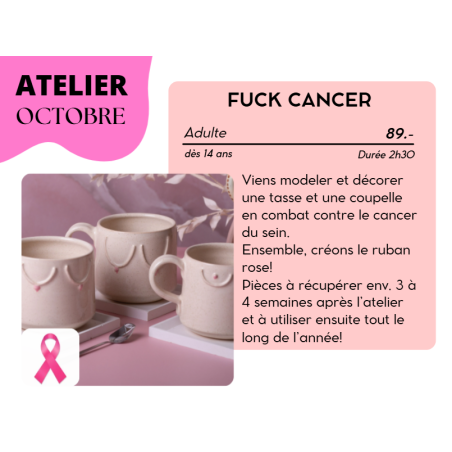 OCTOBRE - "Fuck Cancer" représenté sur une tasse et coupelle